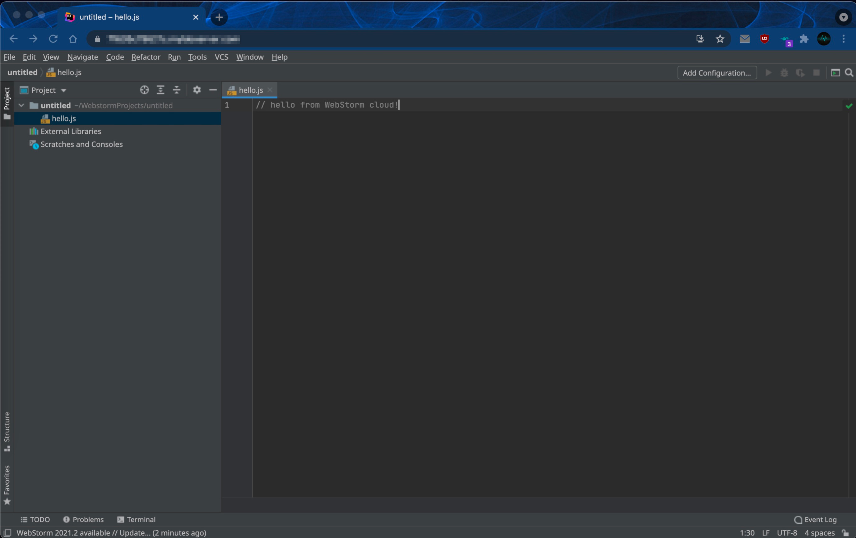 WebStorm running from the browser