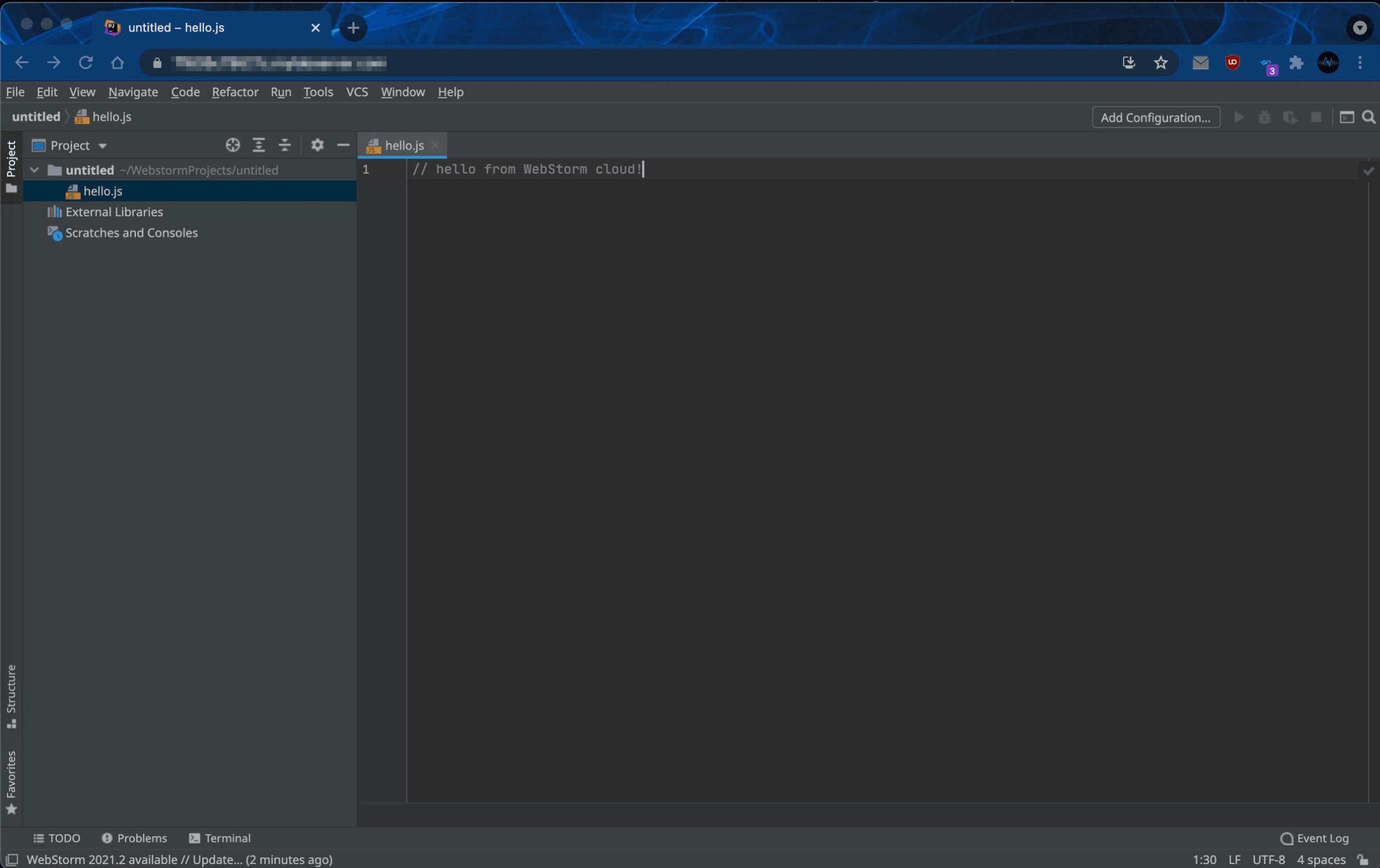 WebStorm running from the browser