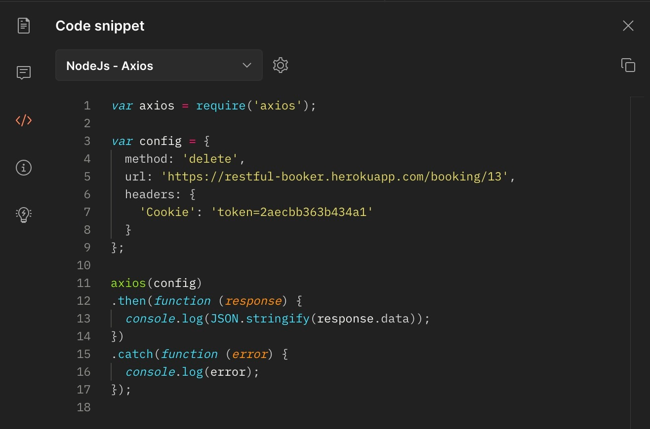 DELETE request Node.js/Axios code snippet